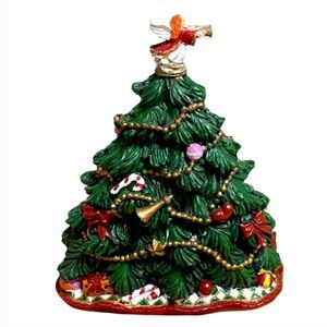 Stocking hanger Christmas Tree on heavy golden base front and back decoration